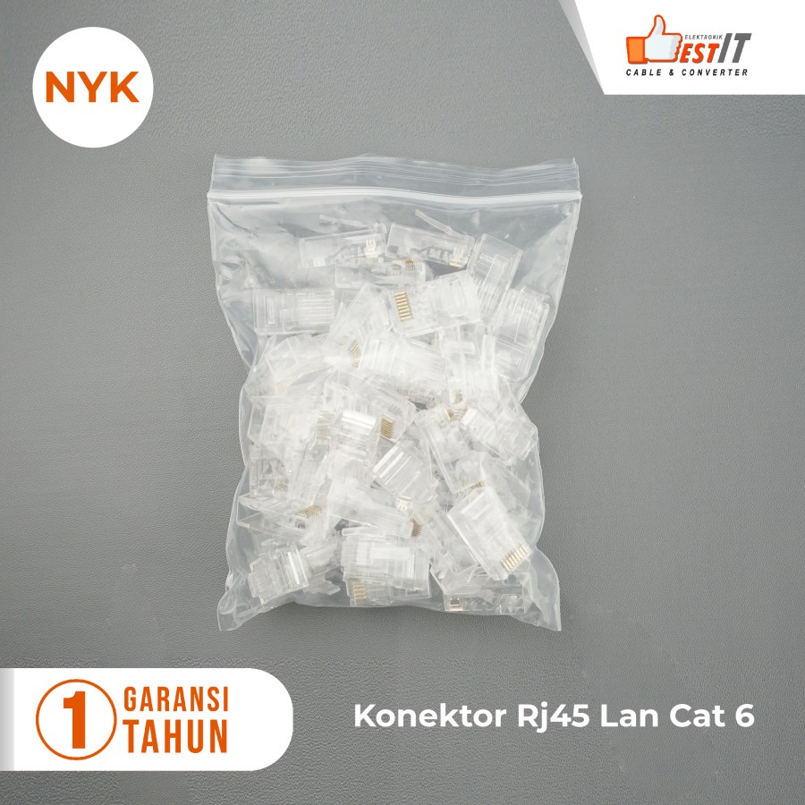 Konektor Rj45 Lan Cat 6 1Box isi 50pcs- Connector Rj45 Cat6 High Speed NYK