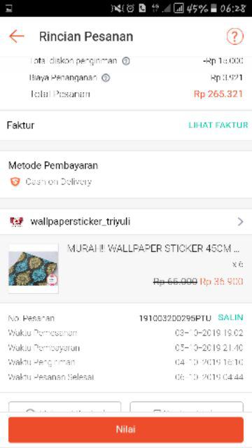 Murah!! Wallpaper Sticker 45cm X 10meter Blue Gold Black Walpaper Dinding Batik Biru Emas / Bluegold