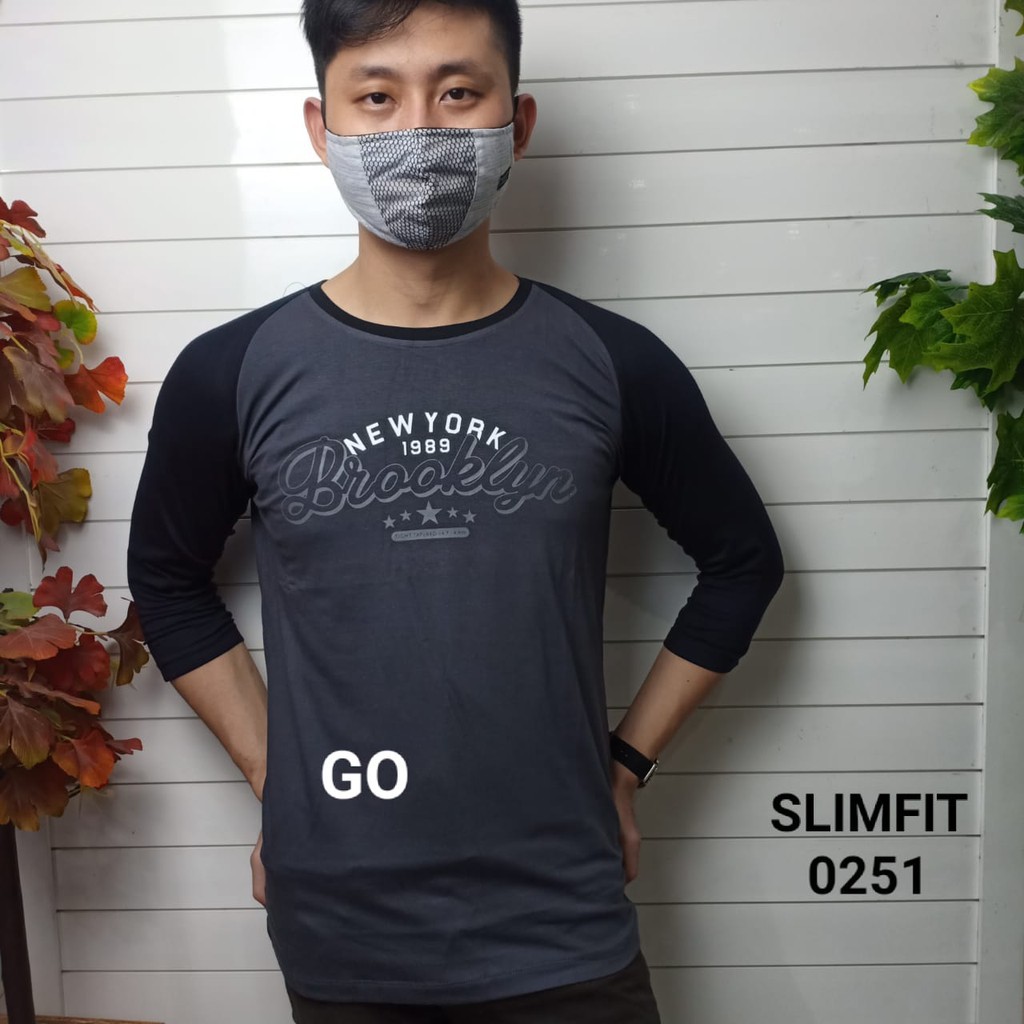 gos gof MAXMILLIAN KAOS Panjang 3/4 (Slimfit) Pakaian Pria Atasan Kaos Oblong Original Lengan Panjan