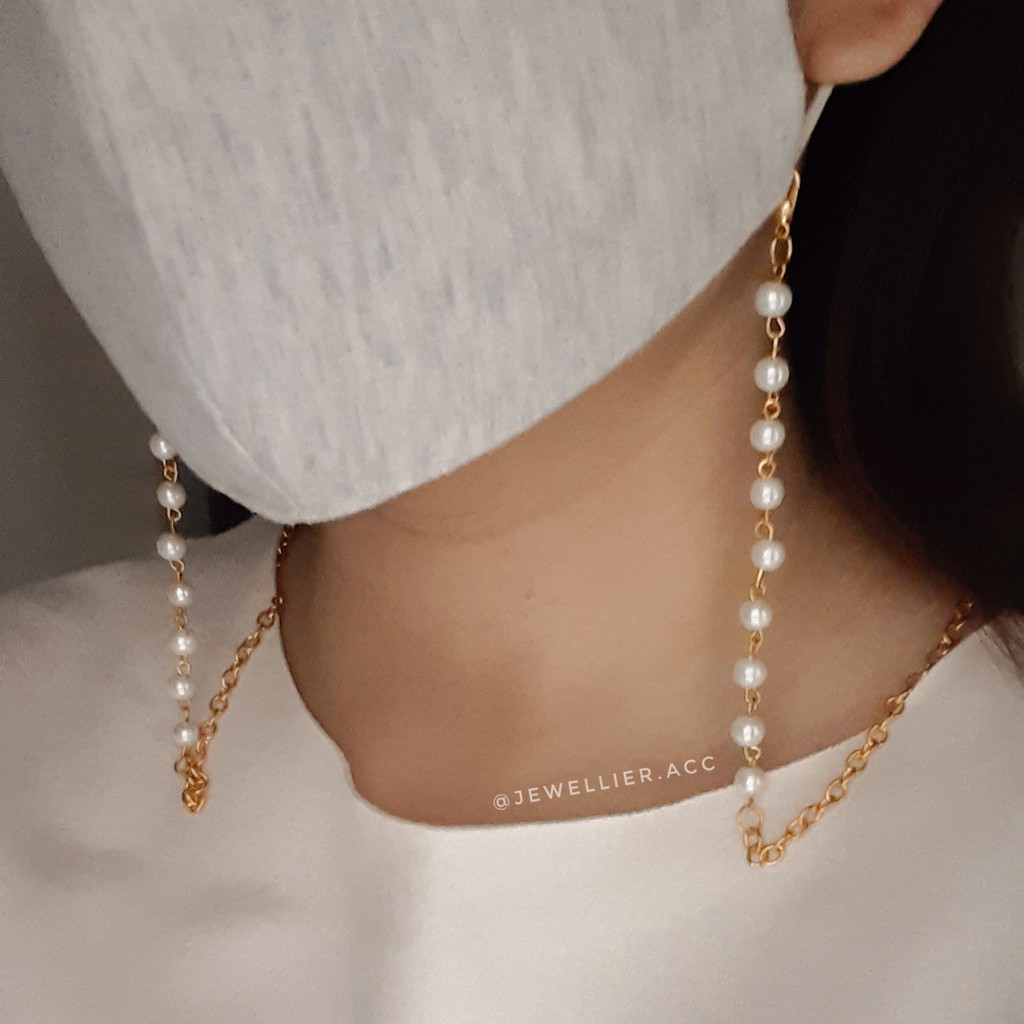 strap masker rantai, kalung masker mutiara, strap masker mutiara, strap masker, strap masker korea