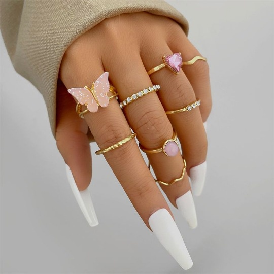 8units / Set Cincin Butterfly Geometri Bahan Metal Warna Pink Untuk Boneka Barbie