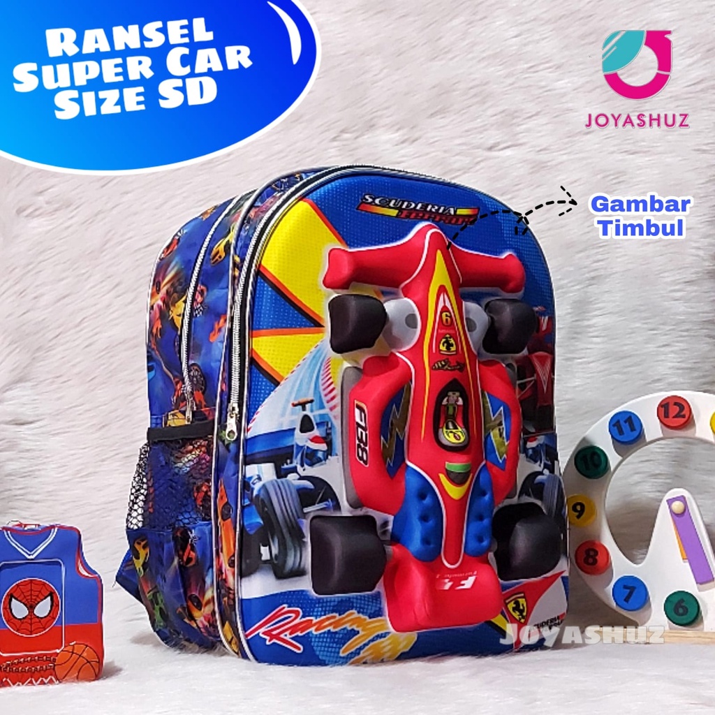 Tas 3D Anak SD Berbonus - Ransel  3D Anak SD Super Car - Tas Sekolah Anak SD Karakter Super Car - Tas Anak Laki-Laki SD Gratis Botol Dan Misting - Tas Sekolah Anak Karakter Lucu - Joyashuz