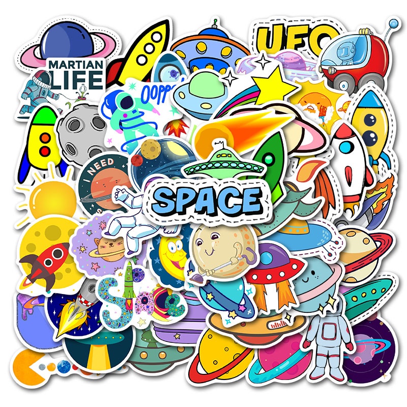 50Pcs/set Painted Cartoon Celestial Planet Waterproof DIY Stickers For Laptop Moto Skateboard Luggage Notebook Decor