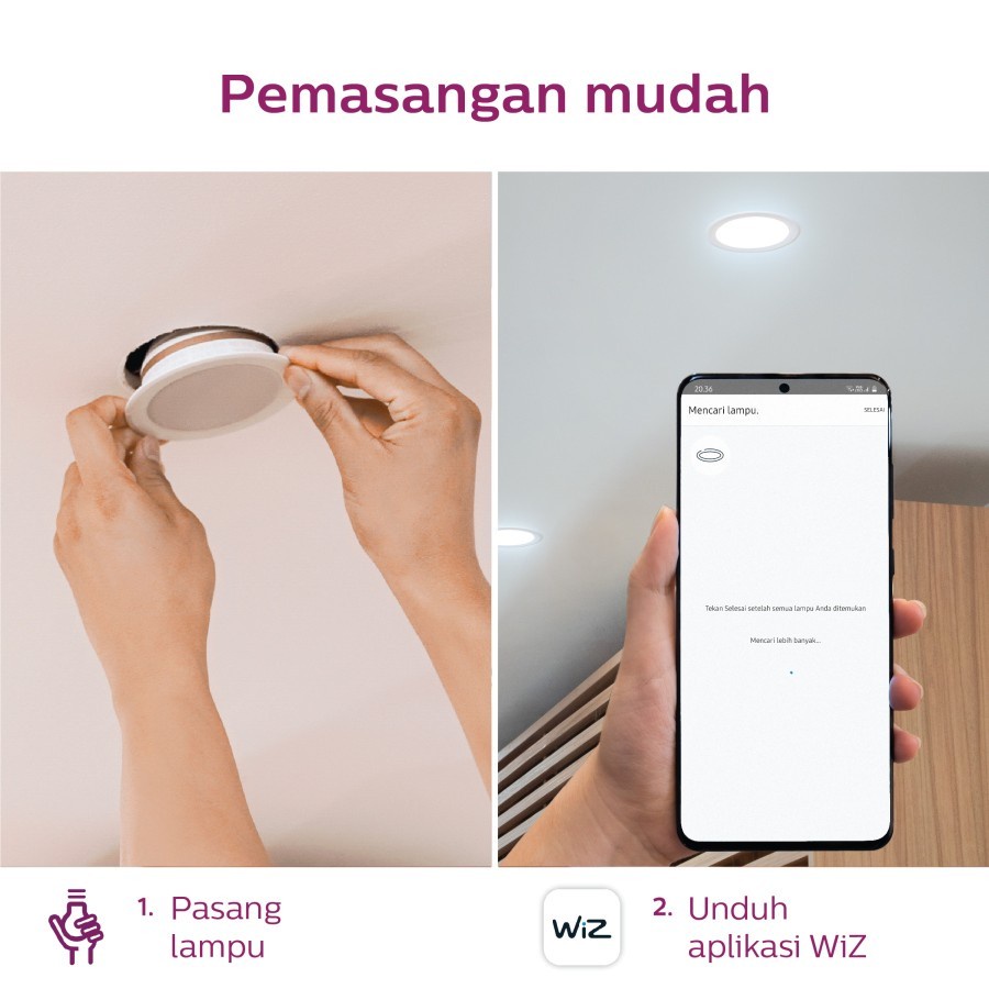 Lampu Philips Smart Wifi LED Downlight 12.5W - Tunable White (Putih) 12.5 Watt Panel Ib Bluetooth Hias Plafon Ceiling SNI Original Garansi Resmi Pintar WIZ app