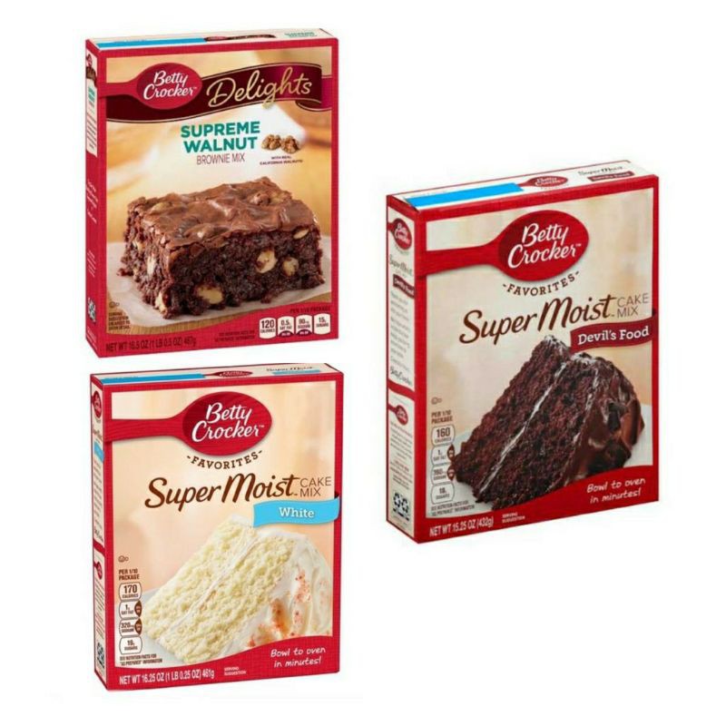 

Betty Crocker Favorites Delights Supreme Walnut Brownie Mix Super Moist Devil's Food Yellow Cake Kue Sugar Cookie Cookies Mix