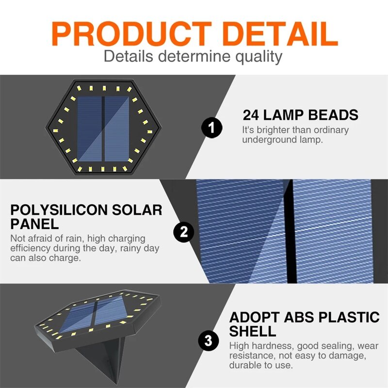 Lampu Tanam 24-led Bentuk Segi Enam Tenaga Surya Tahan Air Untuk Dekorasi Taman / Outdoor