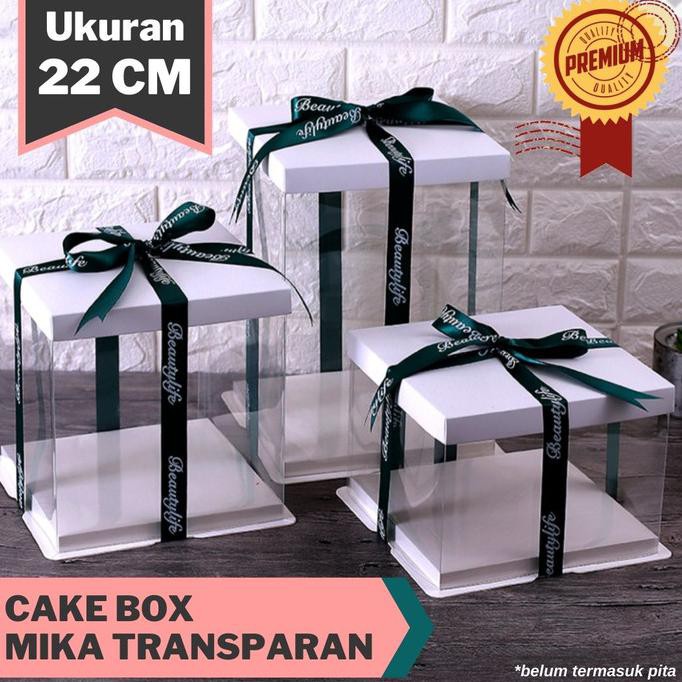 

BARU Cake Box Mika Dus Kue Kotak Kue 22x22 cm Transparant PET - Putih, 22 x 22 x 24 cm
