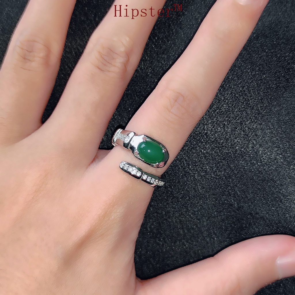 925 Silver Inlaid Natural Jade Ring