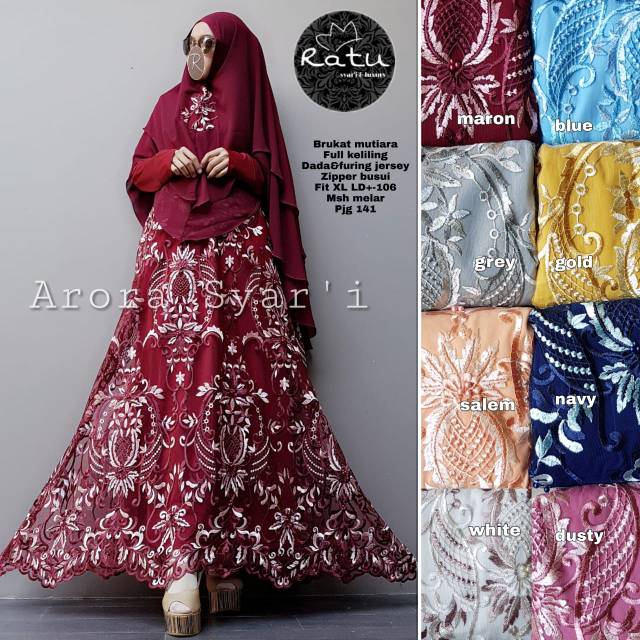 RHS - arora syari gamis pesta syari premium brokat keliling ori solo by ratu hijab