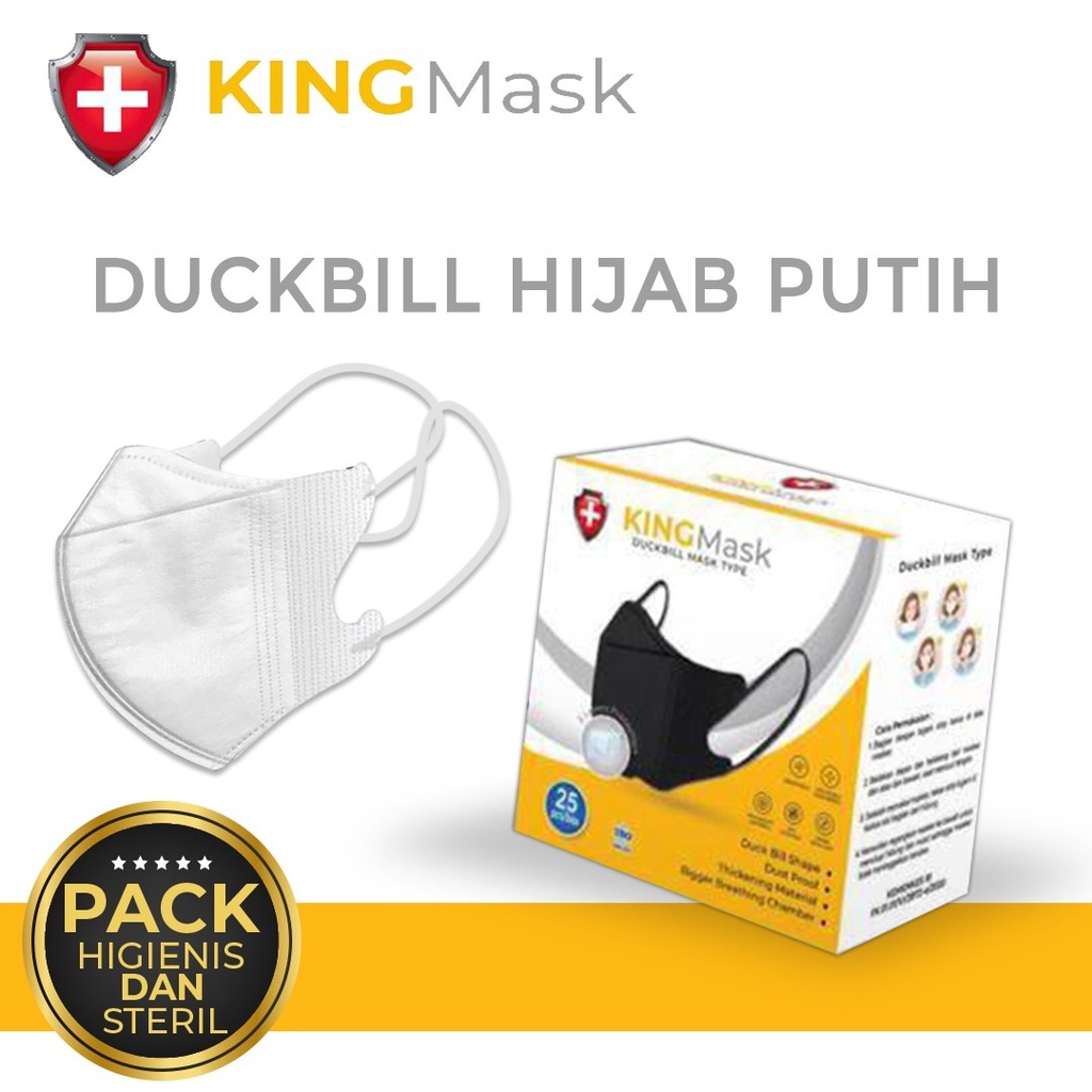 BIOMASK x KINGMASK Duckbill Hijab 1Box 25Pcs MEDIS Headloop 1 Box 25 Pcs - Hitam / Putih Korea Style