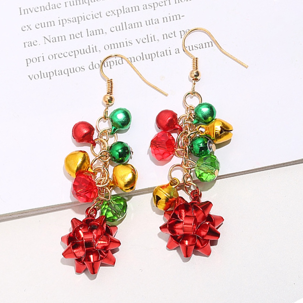 Hu Hu Hu Hu Hu Alat Bantu Pasang Kacamata♡ Set Kalung Gelang Anting Kait Desain Bunga Bell Natal Element Warna-Warni Untuk Wanita