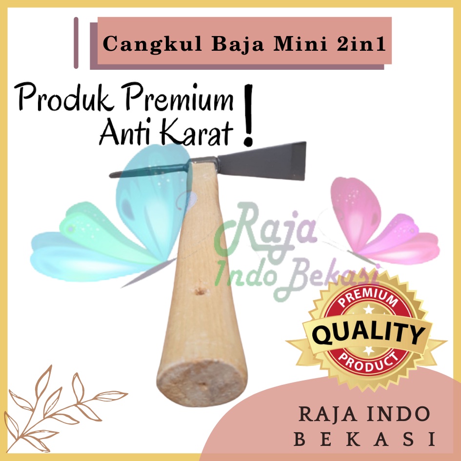 Cangkul Baja Mini 2in1 Multifungsi Gagang Kayu Anti Karat
