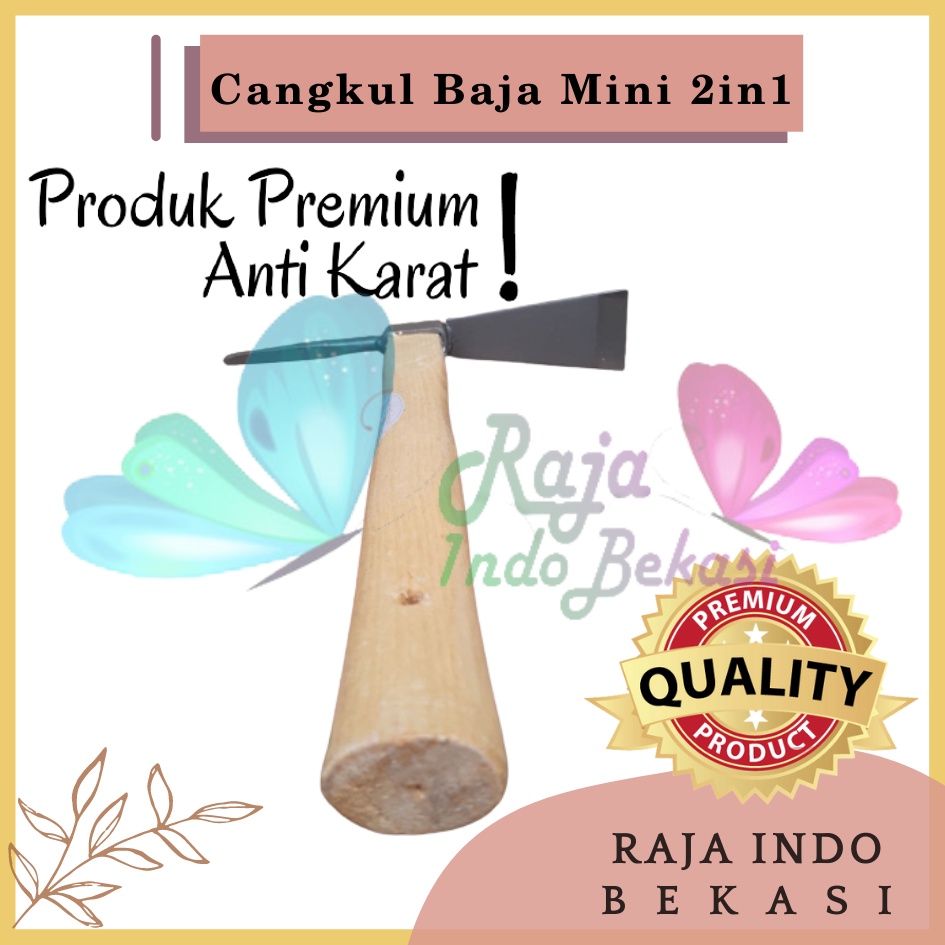 Rajaindobekasi Cangkul Baja Mini 2in1 Multifungsi Gagang Kayu Cangkul Garuk Garukan Pacul Kored Cored Koret Kebun Taman Mini Kecil Serba Guna Murah - Cangkul Garuk Rumput Baja Asli Anti Lengket Anti Karat