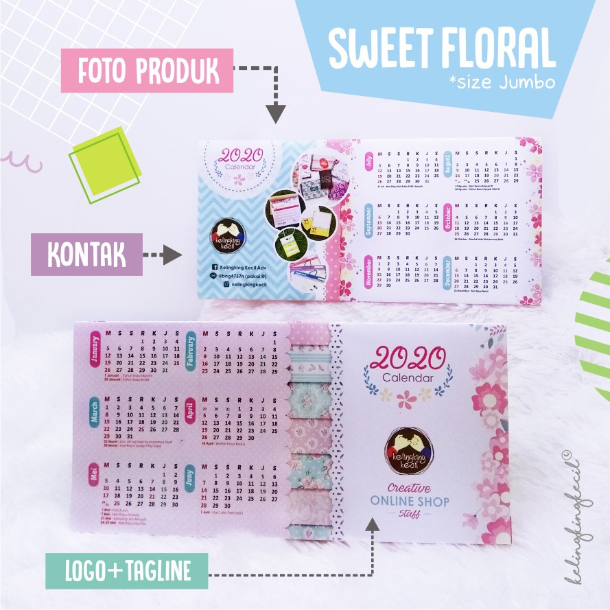 

KALENDER 2025 LIPAT JUMBO ~ MINIM ORDER 50 PC ~ TEMA BUNGA SHABBY SWEET FLORAL