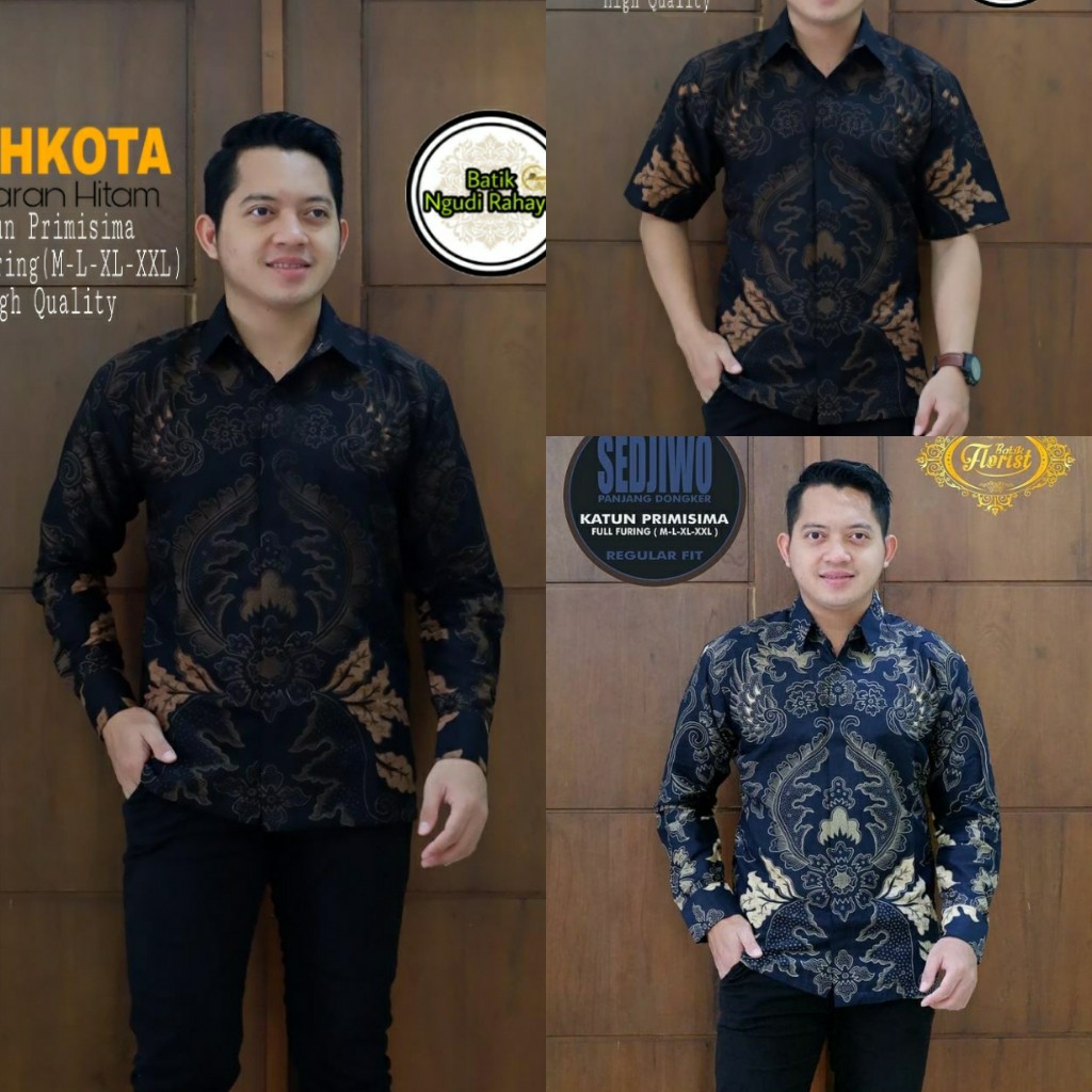 MAHKOTA ATASAN KEMEJA BATIK PRIA LENGAN PANJANG FULL FURING M L XL XXL JUMBO