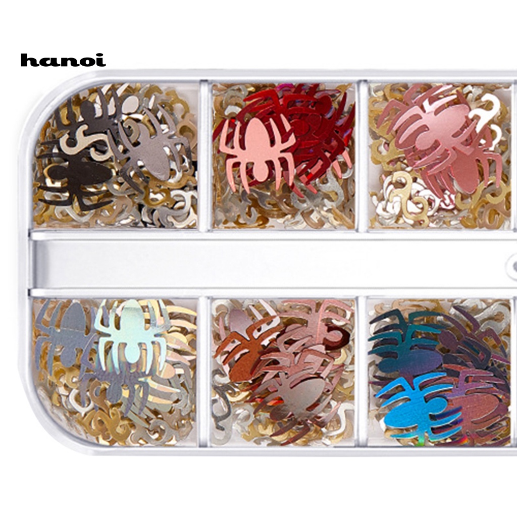 Image of Han_ 1 Kotak Sequin Bentuk Labu / Hantu / Laba-Laba Untuk Dekorasi Nail Art DIY #4