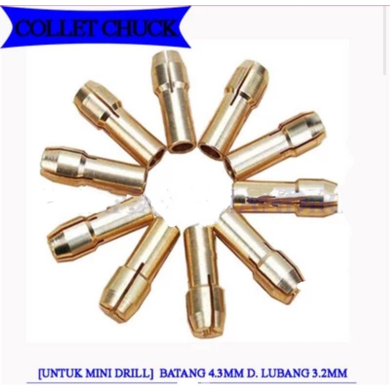 collet chuck mini for mini drill/bor cuner/bor tuner, 3.2mm, shank/batang 4.3mm
