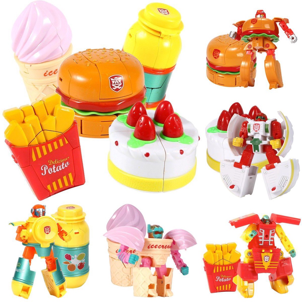 Food Deformation Toy Robot Simulation Fries Burger Ice Cream Children Mini Toys