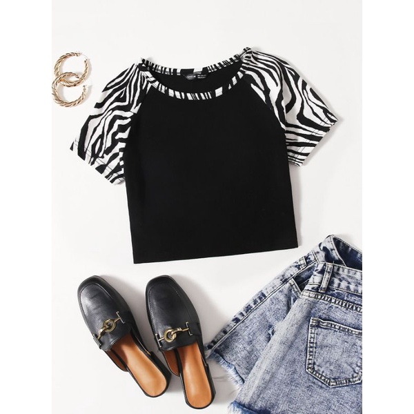 SHEIN Zebra striped Raglan sleeve top