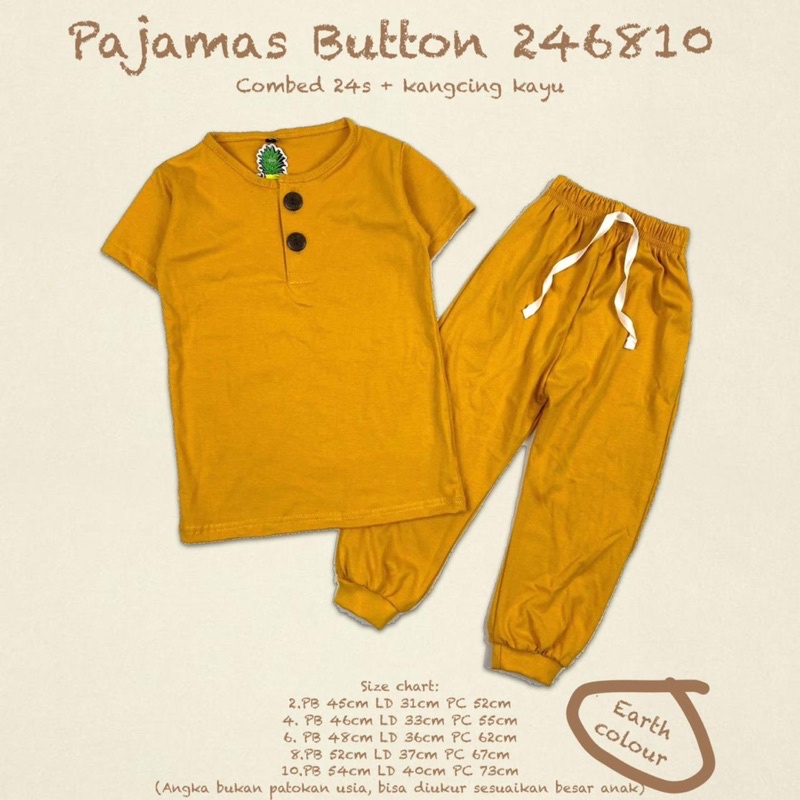 Pajamas Button Pineapple Kids Original Super Premium Setelan Anak Unisex Kaos Cowok/ Cewek Best Seller Terlaris Termurah