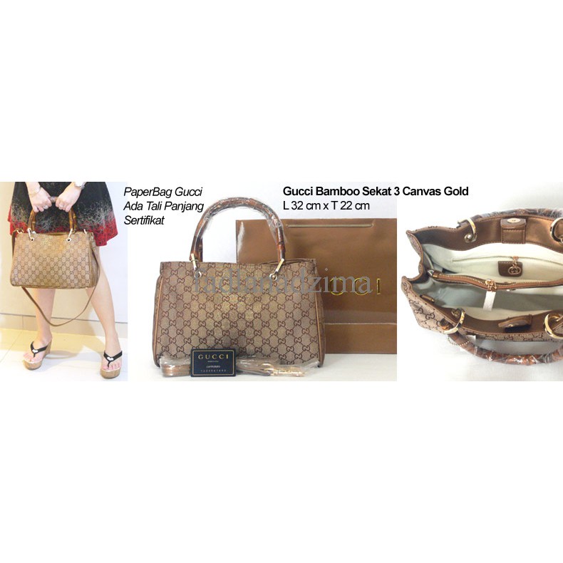 TAS BRANDED GUCCI BAMBOO SEKAT 3 CANVAS GOLD