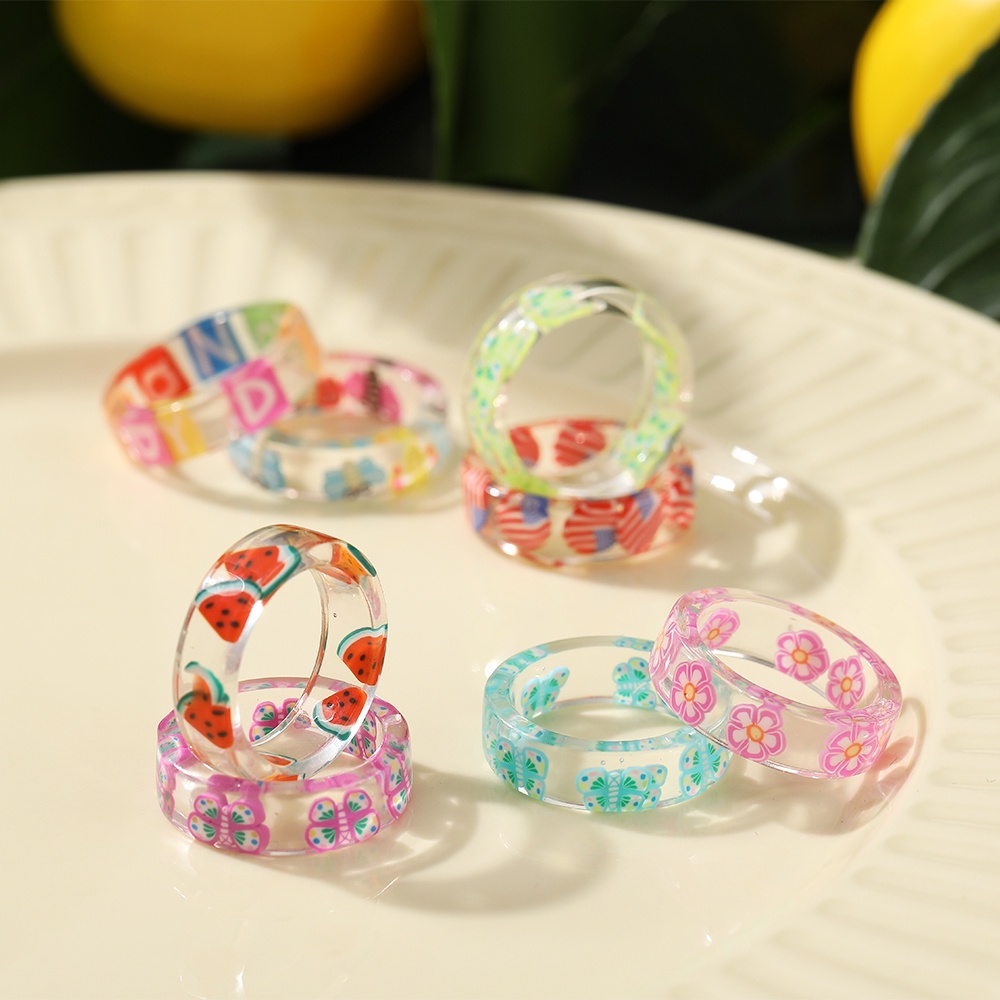 YEEZII Personalized Colorful Transparent Ring Resin Round Shape Ins Style Rings Women Jewelry Gifts