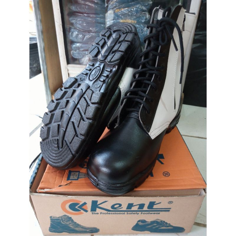 Sepatu PKD/PM/Provos Safety Import Merk KENT Ujung Besi Dobel Sleting Samping kulit asli