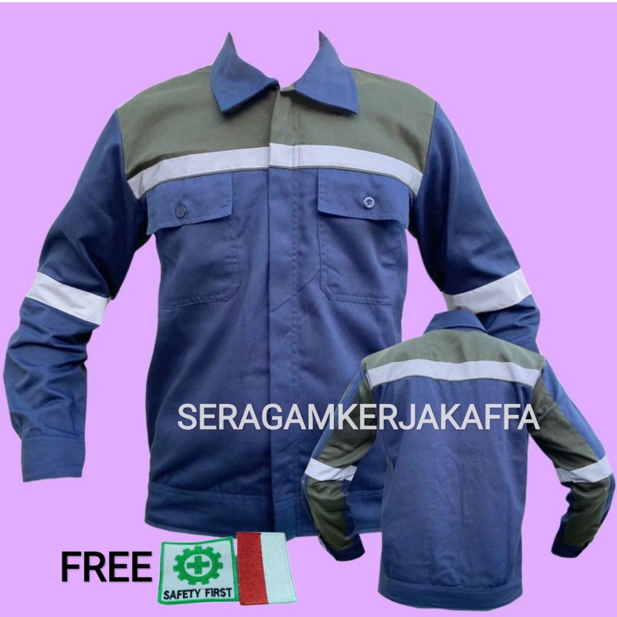 bisa COD seragam kombinasi lengan panjang kemeja kerja seragam bengkel Premium Kemeja Kombinasi Lapa