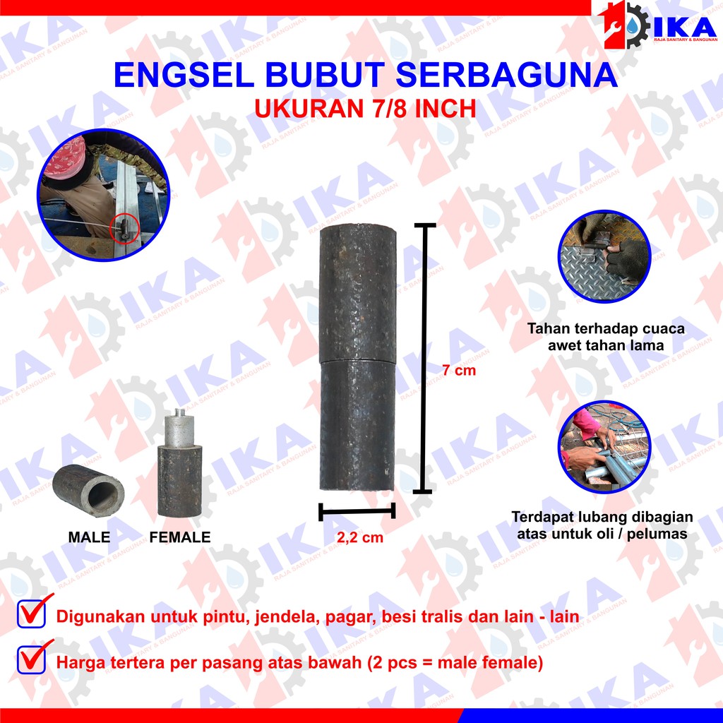 Engsel bubut 7/8 - 1 - 11/2 - 11/4 engsel pintu pagar besi as