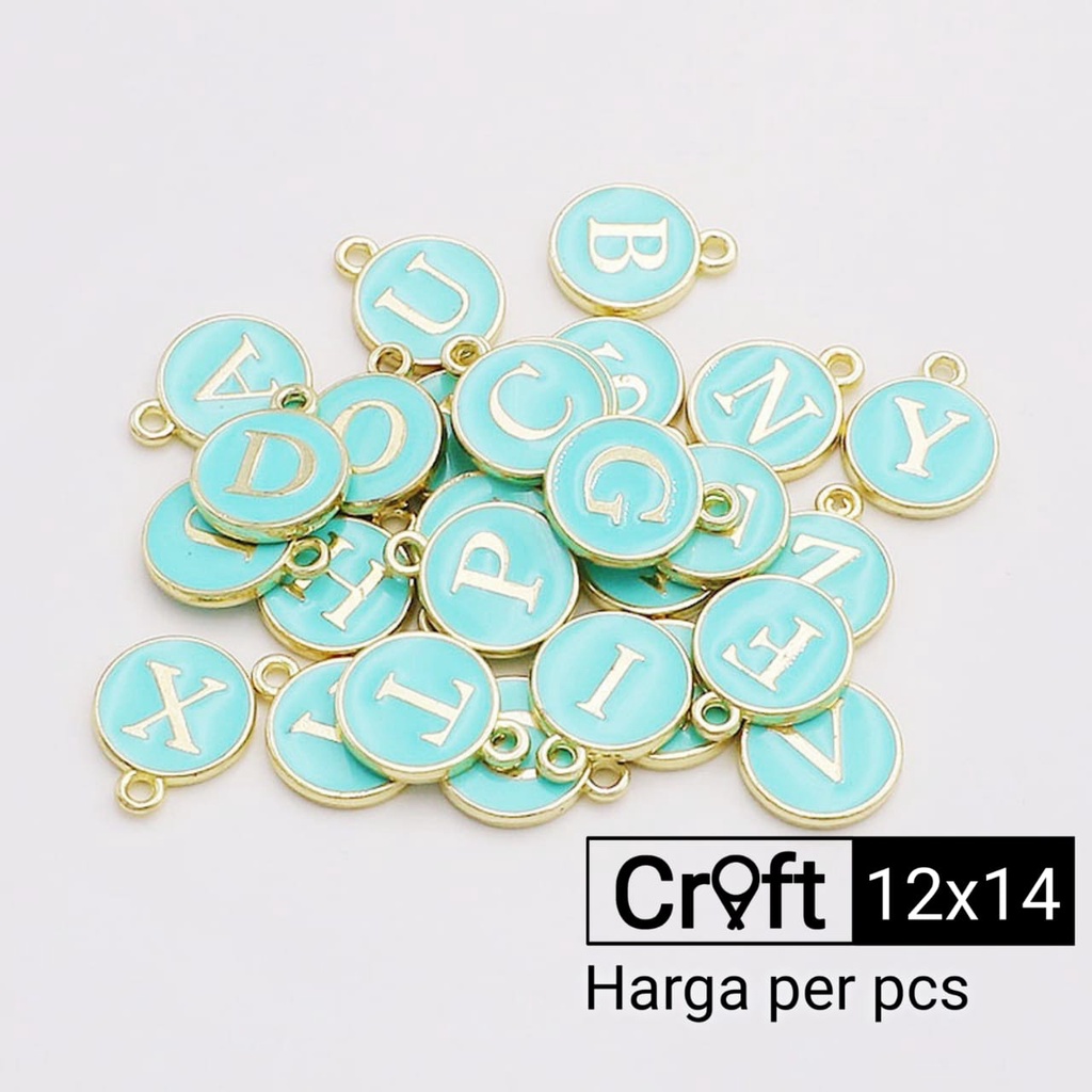 Charm bandul gelang kalung huruf enamel epoxy hijau huruf bulat satuan 99Craft