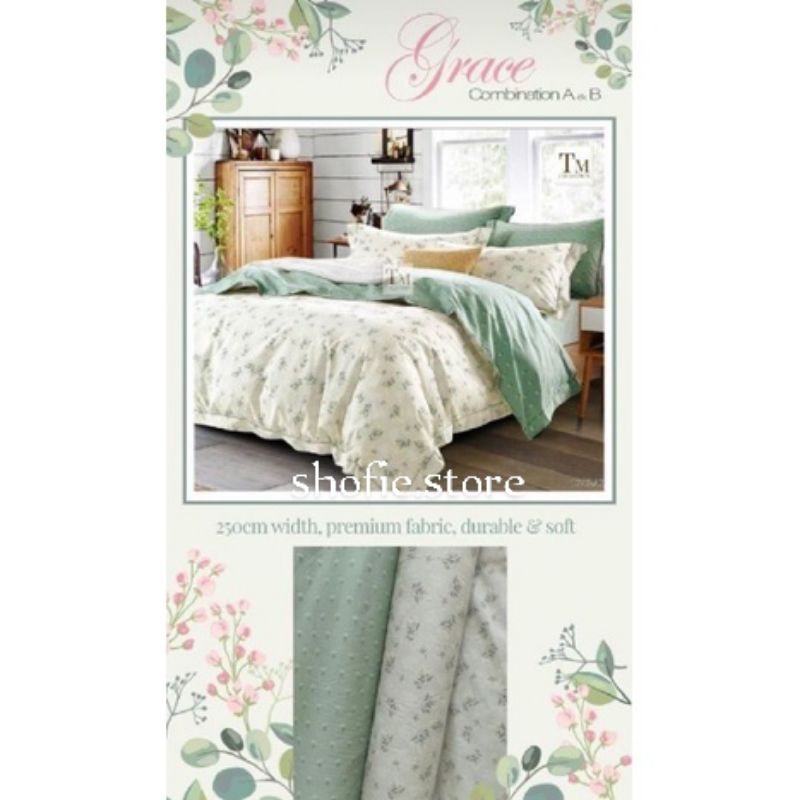 Sprei katun CVC motif bunga shabby chic sprei aesthetic ala Korea Jepang size single queen king