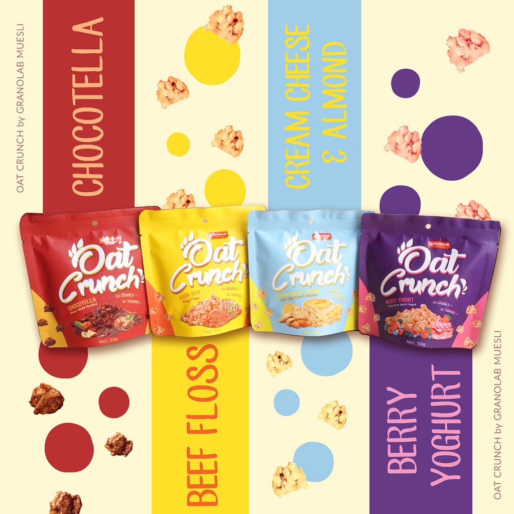 GRANOLAB Oat Crunch 50g - Sereal Sehat - Cemilan Muesli - Berry Yogurt/Cream Cheese Almond/Chocotella/Abon Sapi