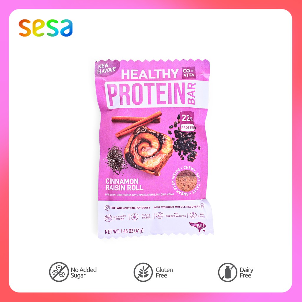

COVITA Healthy Protein Bar Cinnamon Raisin Roll 41gr - Snack Bar Plant-Based Gluten Dairy Free