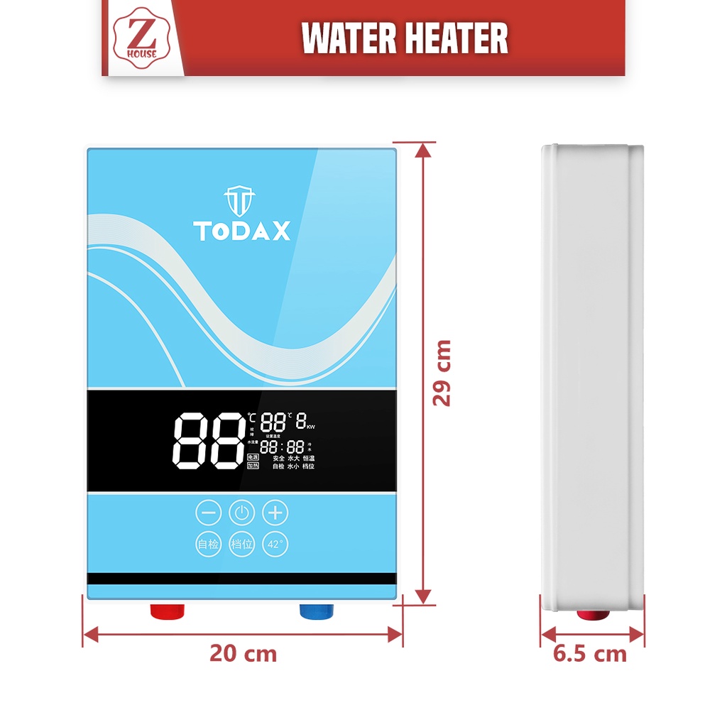 Water Heater Electric Instant Todaax Pemanas Air Digital Listrik Instan Komplit Pemanas Air Mandi Pemanas Air Kamar Mandi Penghangat Air Kamar Mandi Warna Merah/Biru