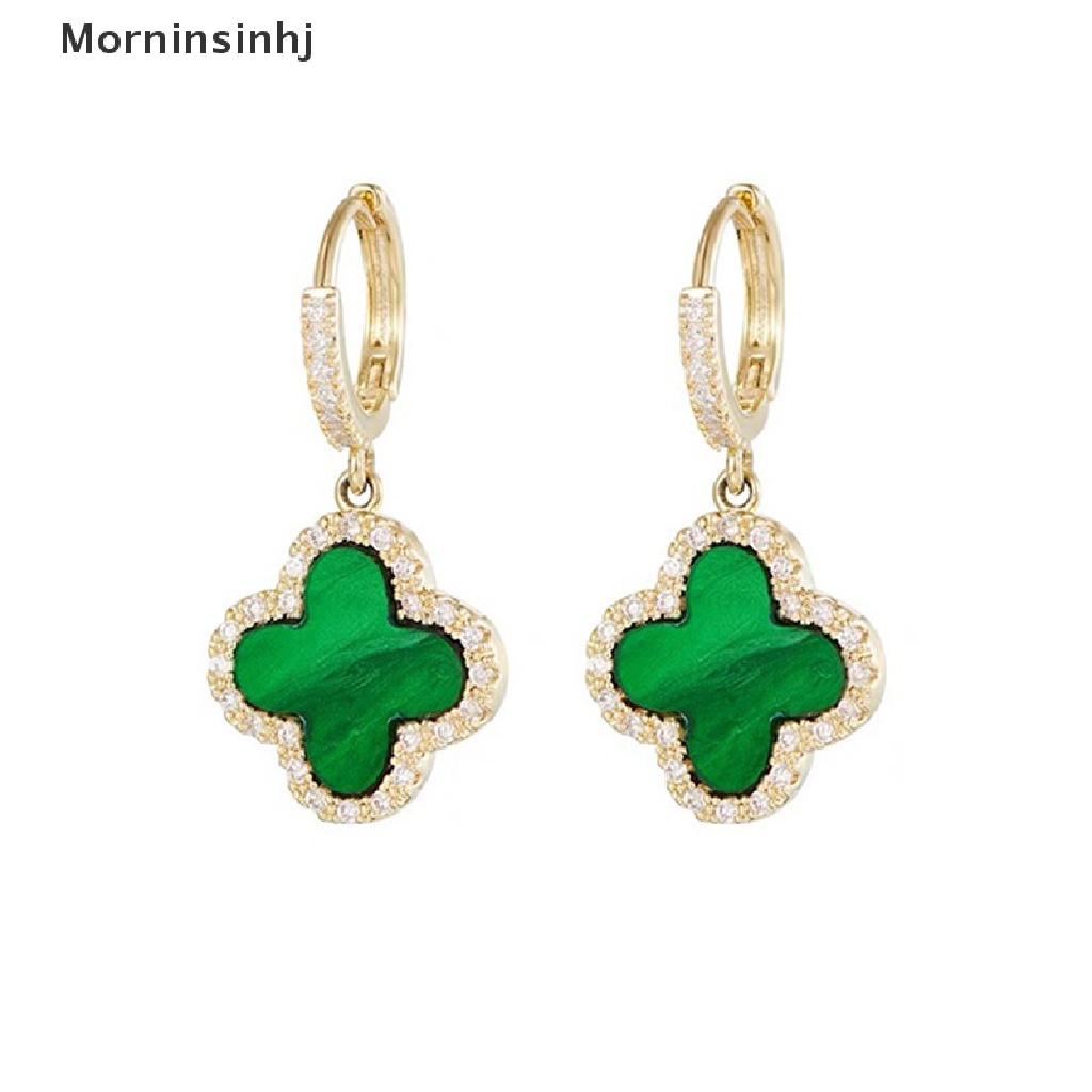 Mornin 1pasang Anting Semanggi Beruntung Clover Stud Earrings Lucu Fashion Anting Sederhana Sparkly Black/Green Geometric Flower Statement Earrings Untuk Perempuan id