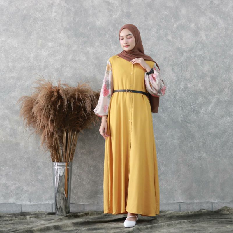 NEW MICHELA MAXI (ld106 pjg136) - Gamis Polos Combin Bunga Dress Busui