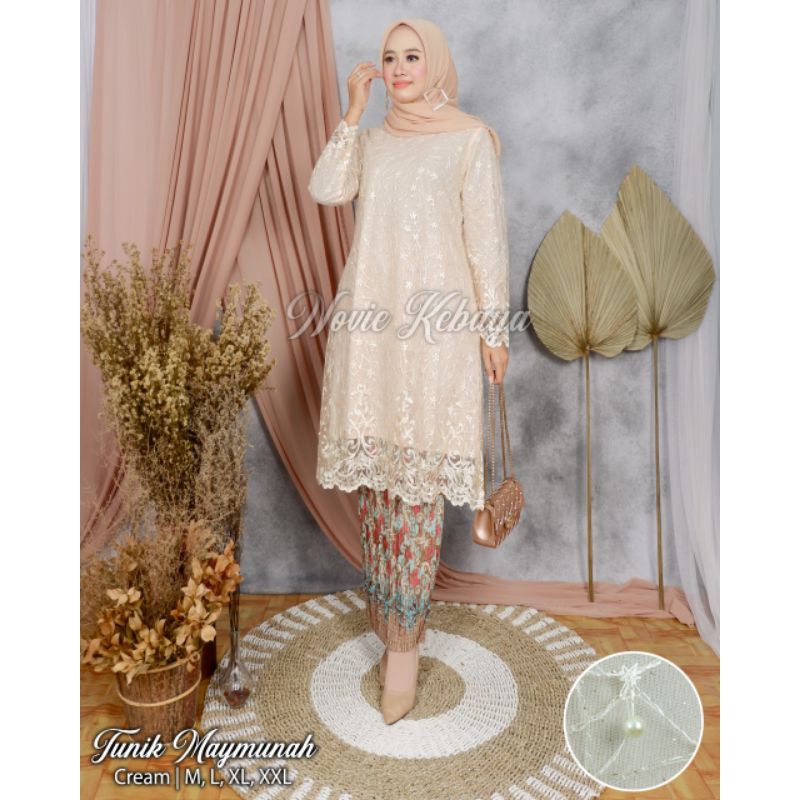 (COD) KIRANAOL - SETELAN KEBAYA MODERN - SET KEBAYA TUNIK TILLE MODERN - BAJU KEBAYA MODERN - KEBAYA WISUDA - ATASAN KEBAYA BRUKAT - BAJU KEBAYA BRUKAT - KEBAYA BROKAT - KEBAYA TILLE - KEBAYA WISUDA - TUNIK TILLE - KEBAYA TUNIK-KEBAYA MODERN BY KIRANAOL-Krem