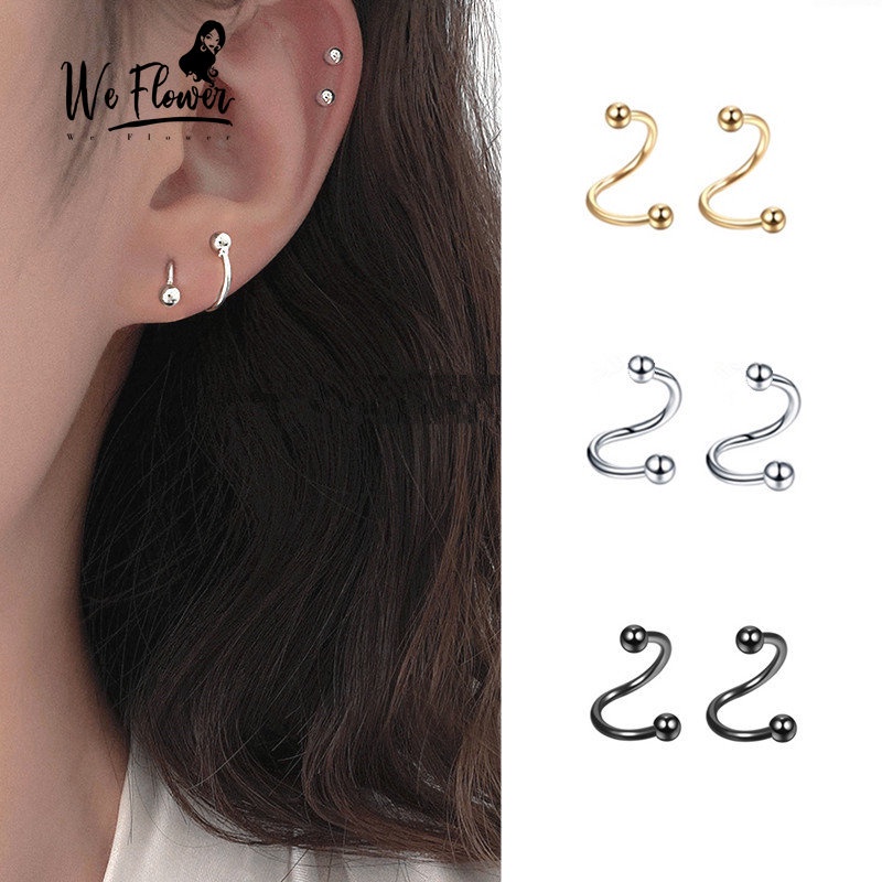 We Flower Anting Stud Bentuk Bola Spiral Bahan Stainless Steel Gaya Minimalis Untuk Unisex