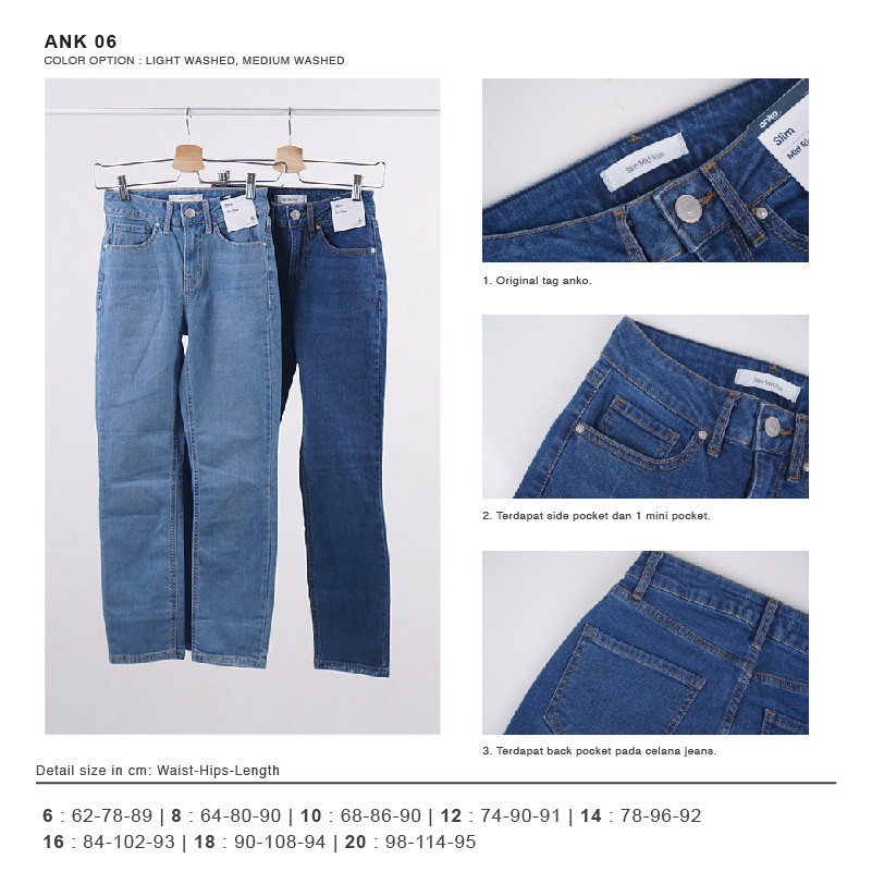 ANKO ORIGINAL SLIM MID RISE JEANS CELANA jins wanita