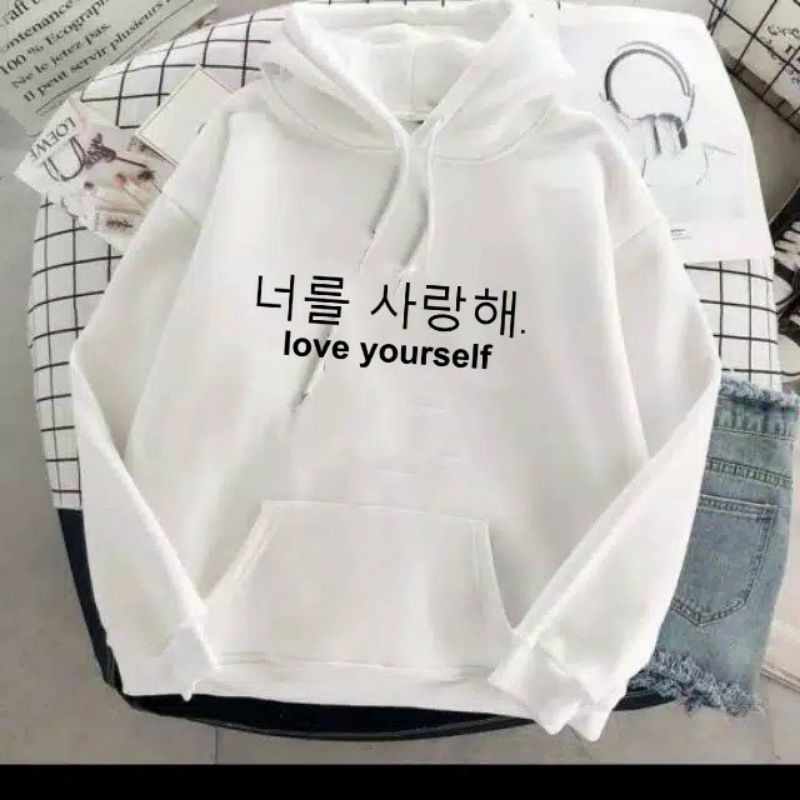 S - XXXXXXL(6XL) Hoodie Hangul Hangeul LOVE YOURSELF BIGSIZE Jaket OVERSIZE Harajuku Style Pria Wanita