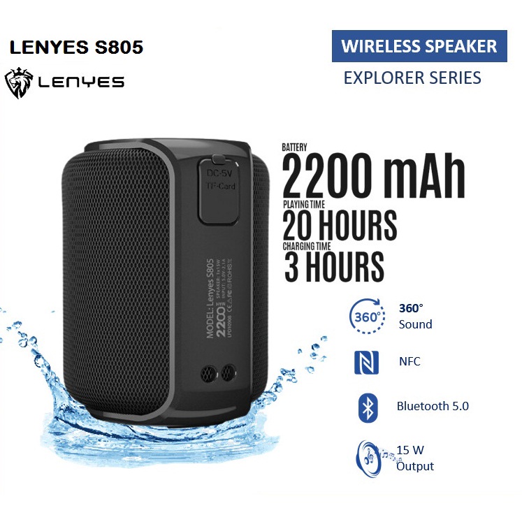 TWS Splashproof Portable Bluetooth Speaker -LENYES S805