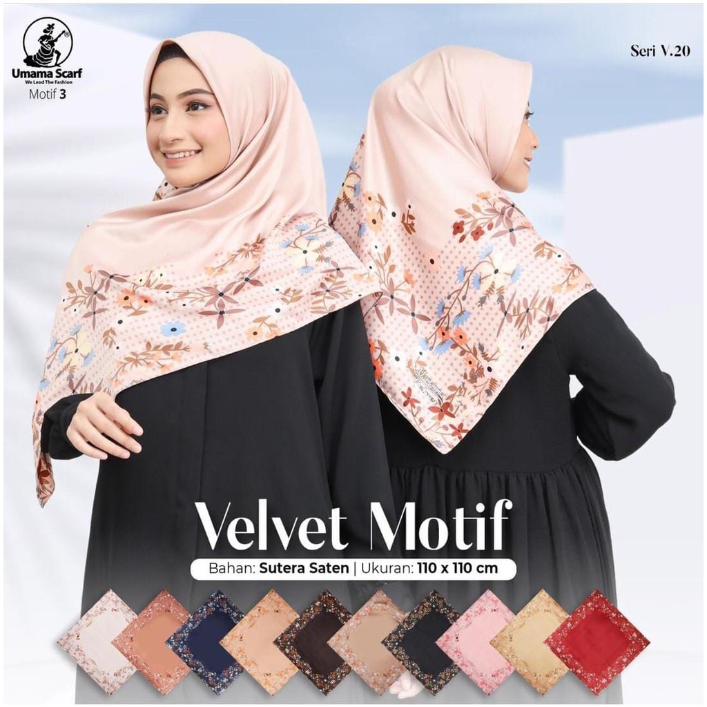 Segiempat Motif Hijab SILK OLIVIA MOTIF UMAMA 110x110 Butter Silk Velvet Motif-V.20 Motif 3