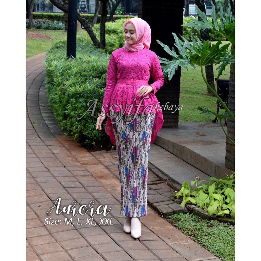 Setelan Kebaya Brokat Aurora Warna moca / dusty / fanta / baby blue