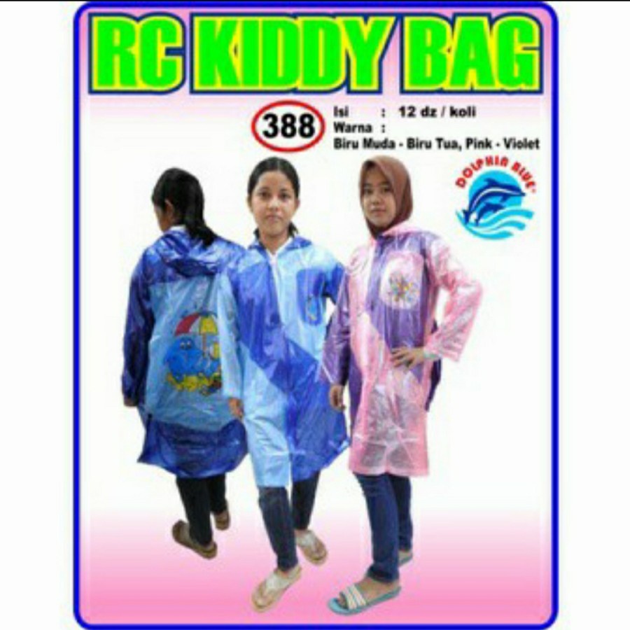 Jas hujan Rain Coat Anak 388 Kiddy Bag DOLPHIN BLUE Longgar Nyaman