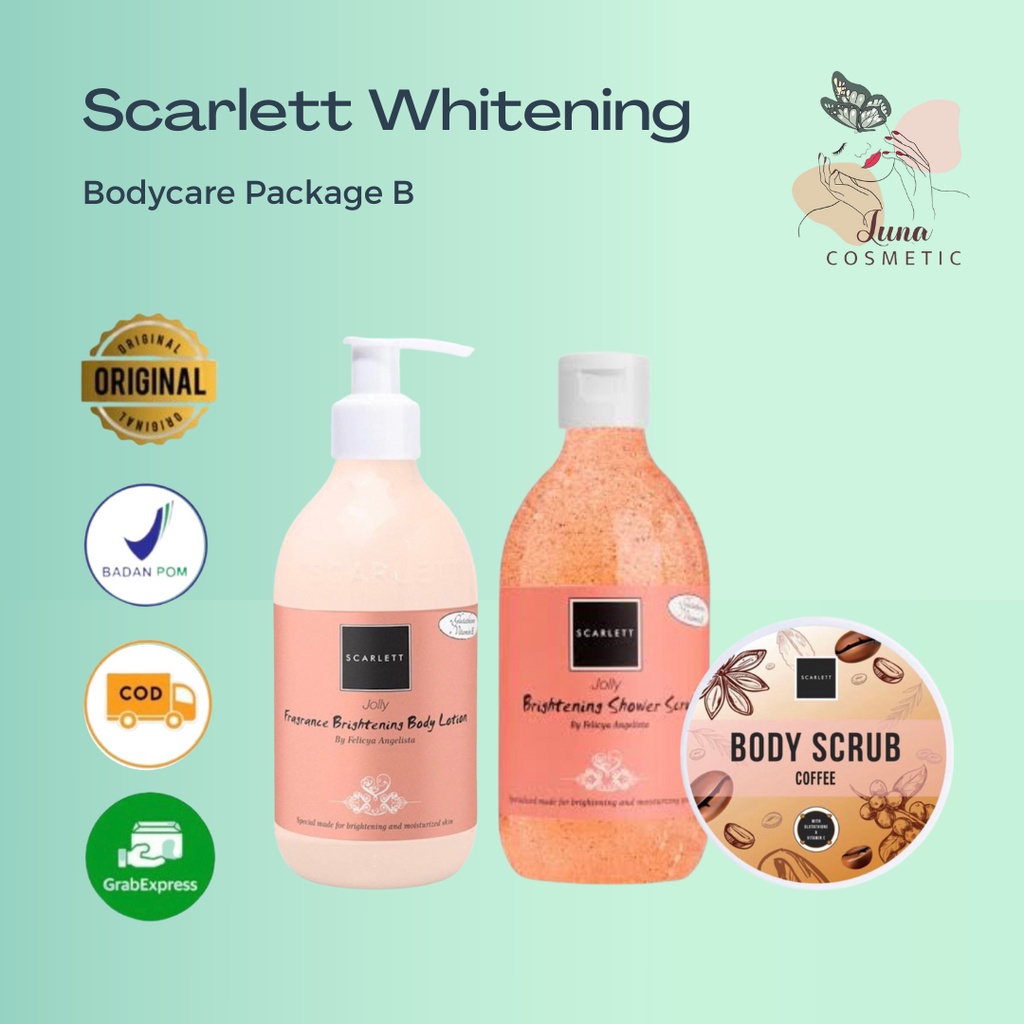 Scarlett Whitening Paket 3 Item Hand Body Lotion Scrub Lulur Scarlet Felicya