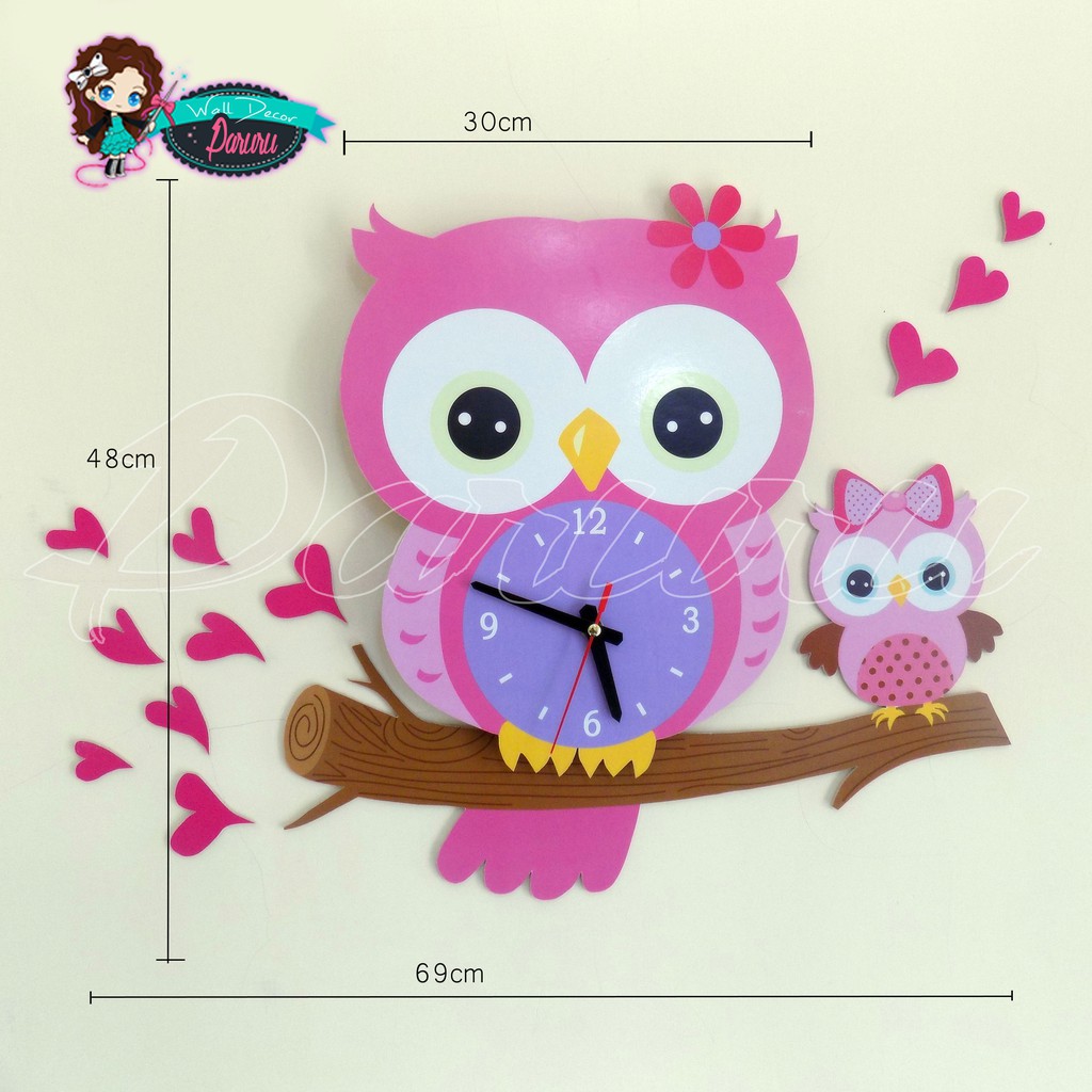 Jam dinding unik lucu - DIY wall clock kode Bee Owl Panda Tree Dino Bird Elephant