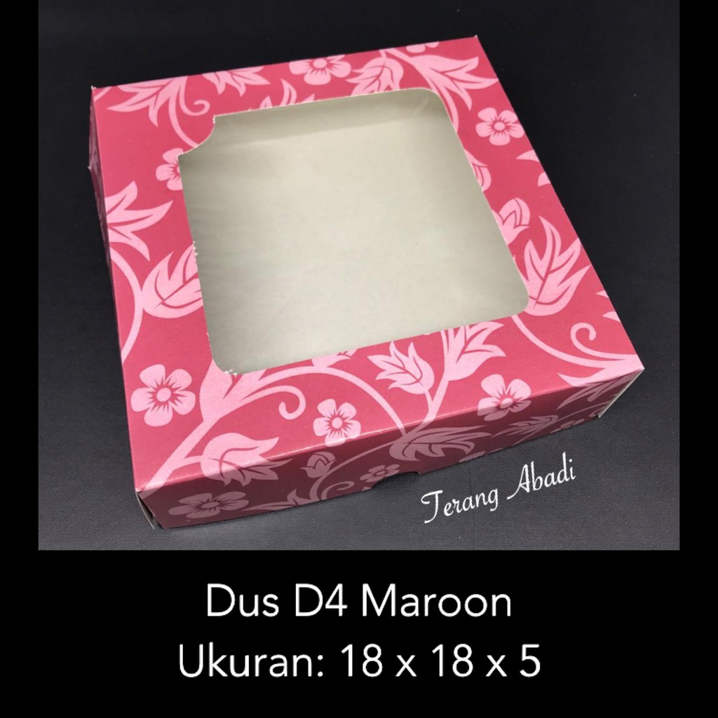 Dus D4 Maroon 18 x 18 x 5 cm / Dus Kue / Dus Roti / Dus Snack / Dos Ultah / Dus Hajatan/ Dos donat/ kotak kue/ snack box/ dos jajan/ kerdus kaca