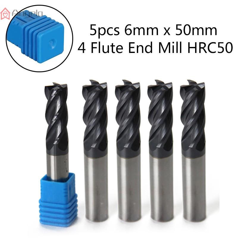 2Pcs 6mmx50mm Solid Carbide End Mill For Aluminum 3-Flute CNC Milling Cutter Bit