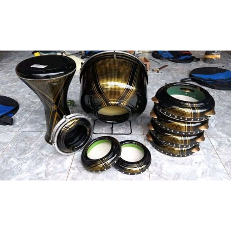 1set HADROH motip hitam gold / alat rebana / alat kosidah / alat kosidah / alat marawis / asli jepar