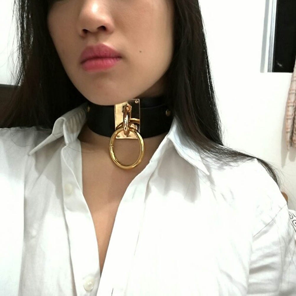 Hu Hu Hu Hu Hu Alat Bantu Pasang Kacamata♡ Kalung Choker Bahan Kulit Imitasi Dengan Liontin Cincin O Gaya Punk Untuk Pria Dan Wanita